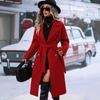 Women's Long Trench Coat with Double-Breasted Design and Belt