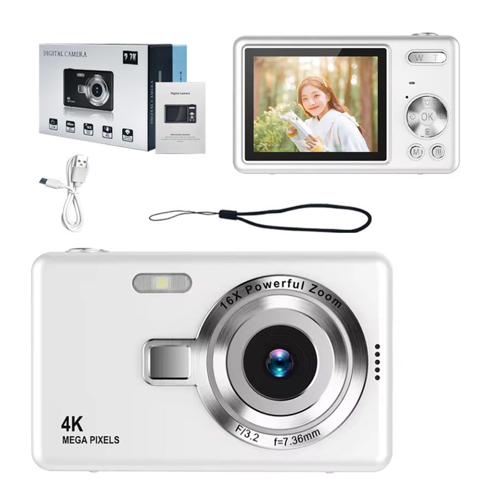 

4K HD 1080P Цифрова камера 96 МП з автофокусом Відеоблогерська камера 16-кратне збільшення Відеокамера 2,4-дюймовий IPS-екран для фото та відео білий