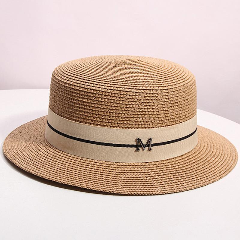 New straw hat women's summer flat top top top hat seaside vacation beach hat Internet celebrity straw hat versatile hat