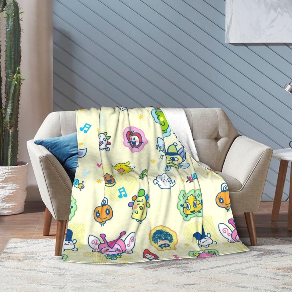 Tamagotchis Cartoon Blankets Kawaii Game Flannel Vintage Warm Throw Blankets for Home Autumn/Winter
