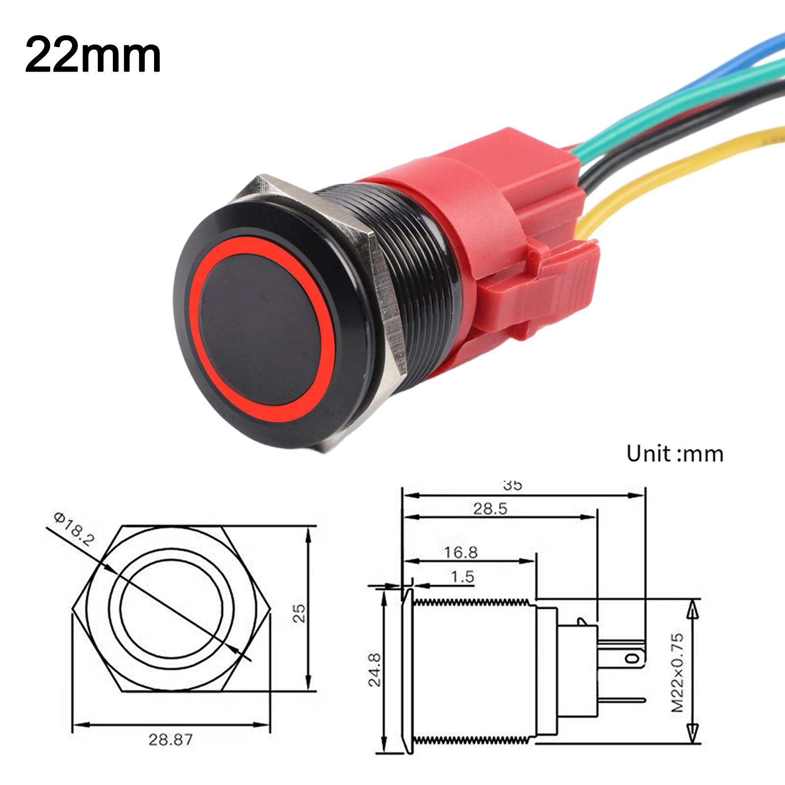 

12V Metal Push Button Switch 22mm Diameter with LED Indicator Light and Self Locking Function IP67 Waterproof Dustproof Design червоний