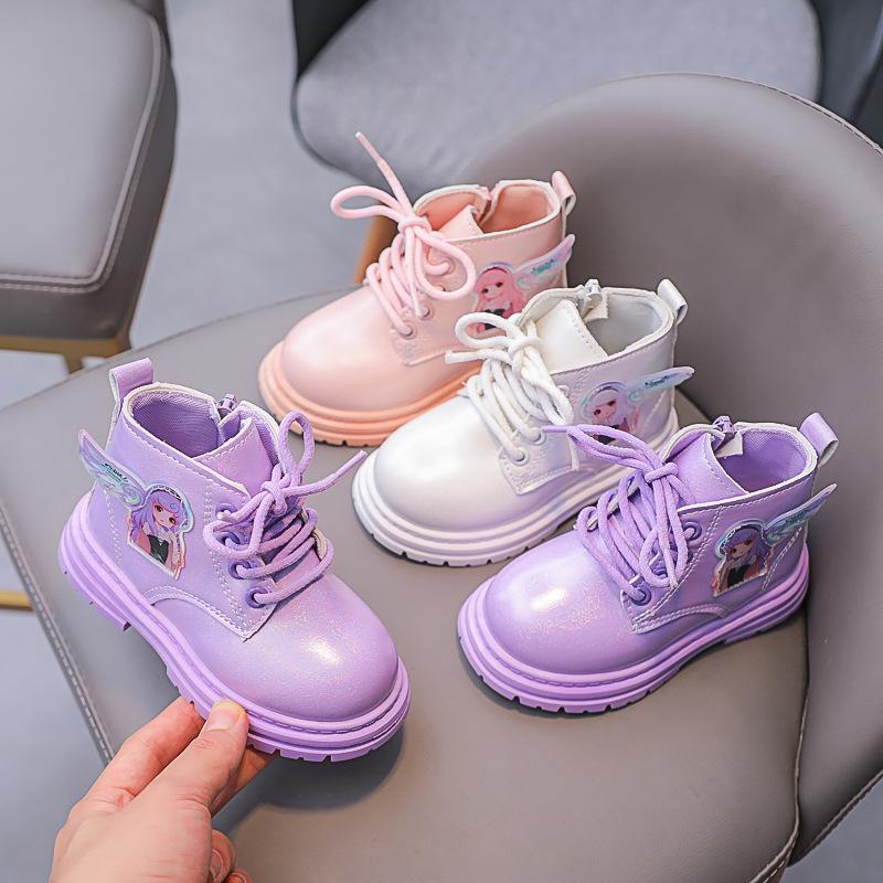 

Сапоги для девочек, модные одинарные сапоги с блестками в британском стиле, детские короткие сапоги с милыми крыльями для девочек