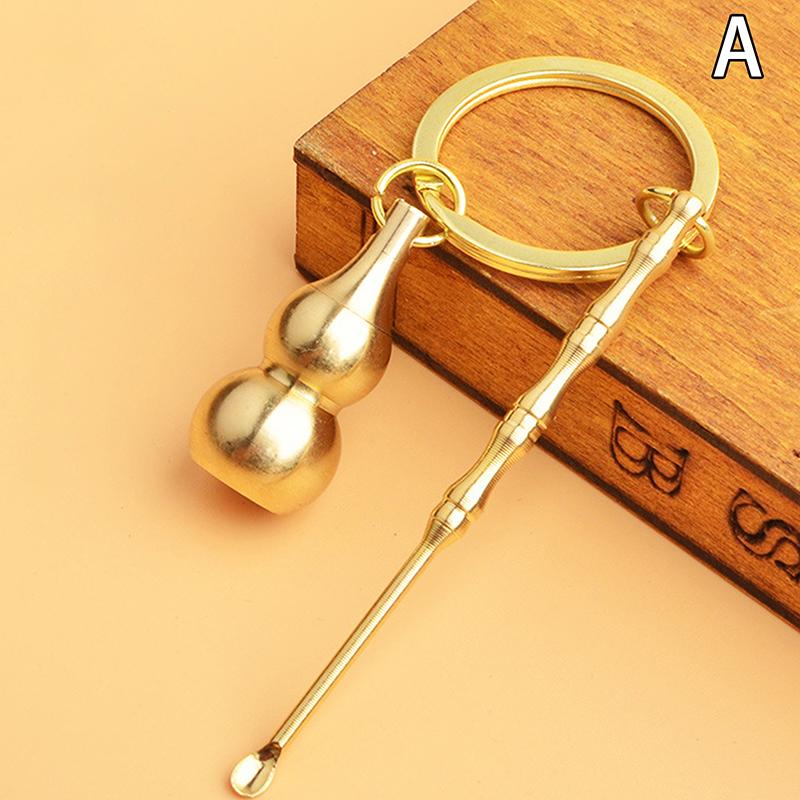 

Creative Brass Ear Cleaner with Keychains, Flat Gourd Ear Spoon Set, Pendant Keychain Charms, Wax Removal Tool, Earpick Cleaning