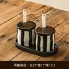 Vintage Ceramic Striped Hand Painted Spice Jars Set with Spoon Kitchen Storage Containers