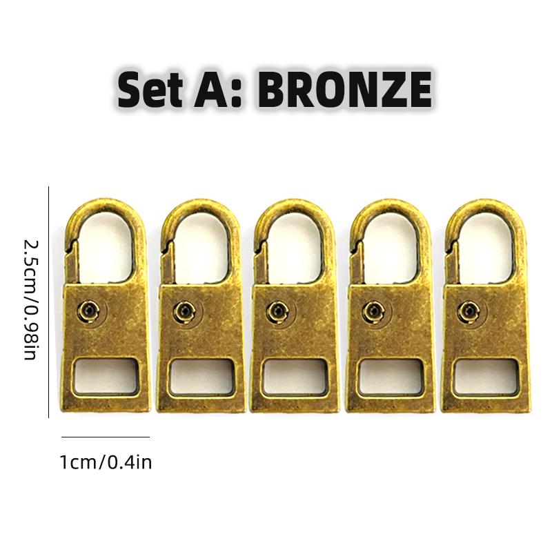 5Pcs Universal Metal Zipper Head Puller DIY Sewing Spring Lock Zipper Sliders Replacement Instant Repair for Clothing Bags Shoes