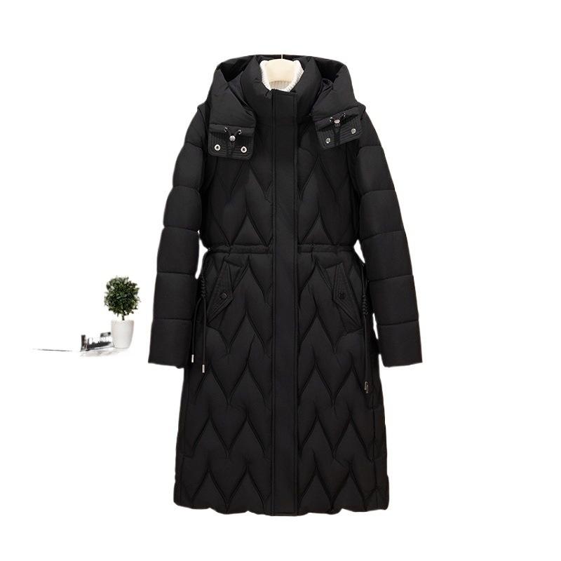 Europe beautiful woman autumn and winter light and thin long knee slim cotton clothes can be removed sleeves two wear hooded casual commuter jacket