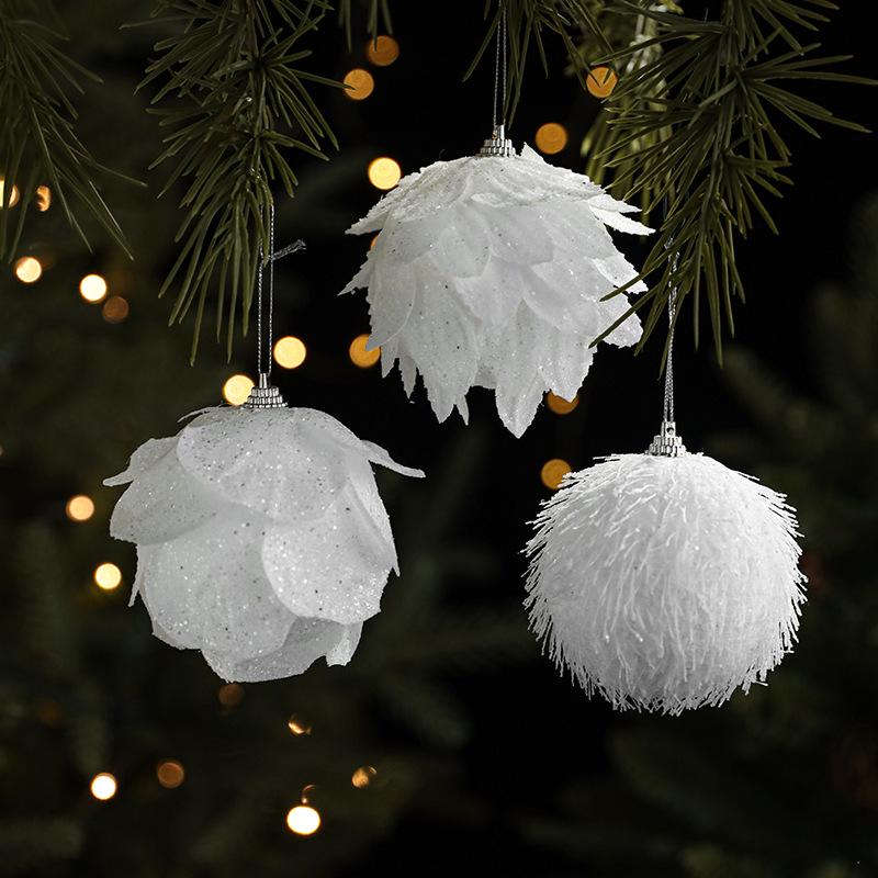White Petal Foam Christmas Ball Ornament with Flocking Powder - Tree Pendant for Festive Decorations