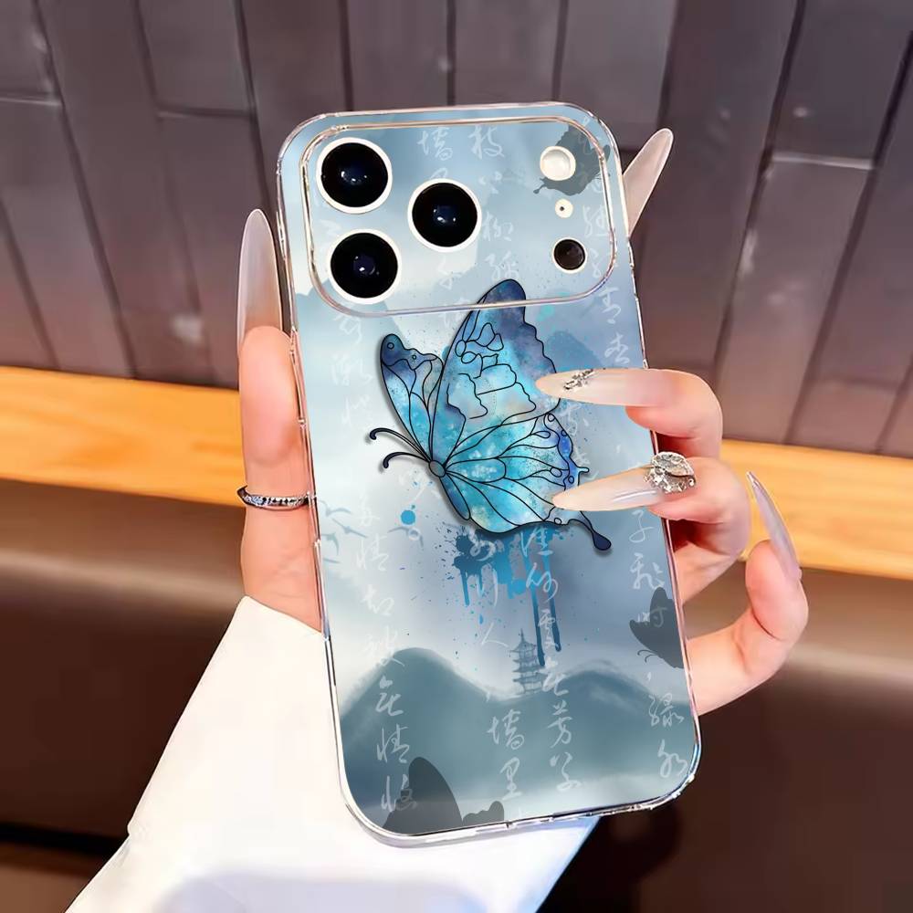 

Ink wash painted butterfly Phone Case For iPhone17,16,15,14,13,12,11 Plus,Pro Max Soft Transparent Cover iPhone16se4
