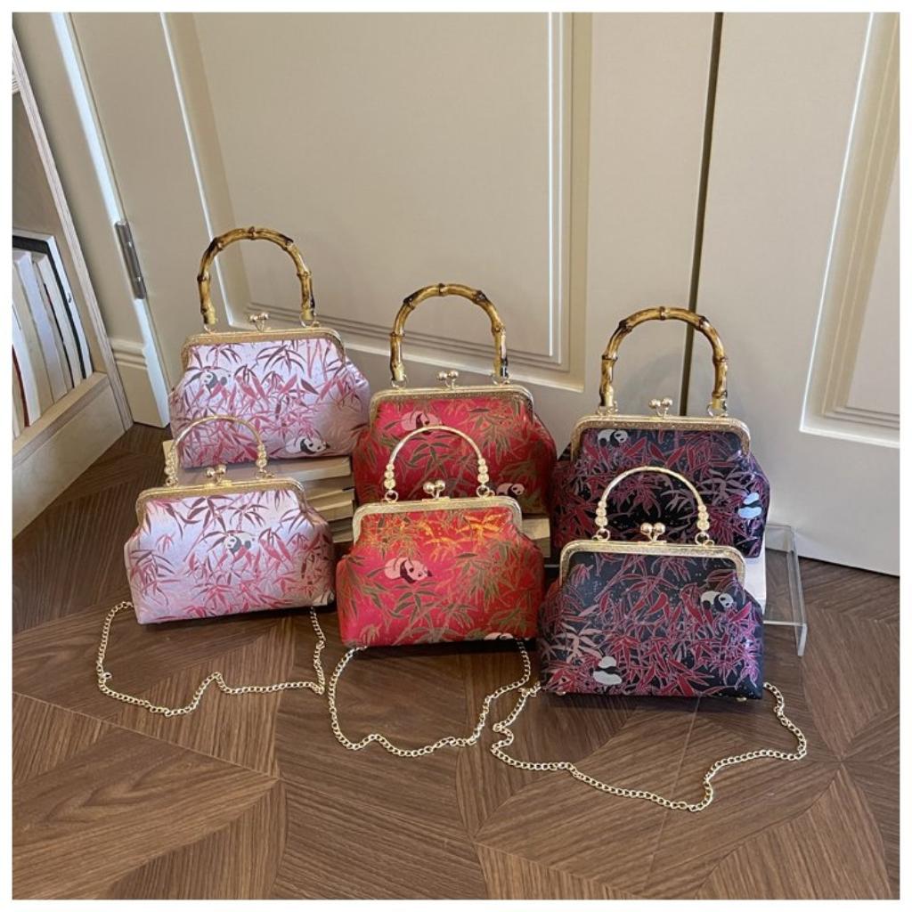 Handbag Women Cloth Bamboo Handle Panda Print Daily Commute