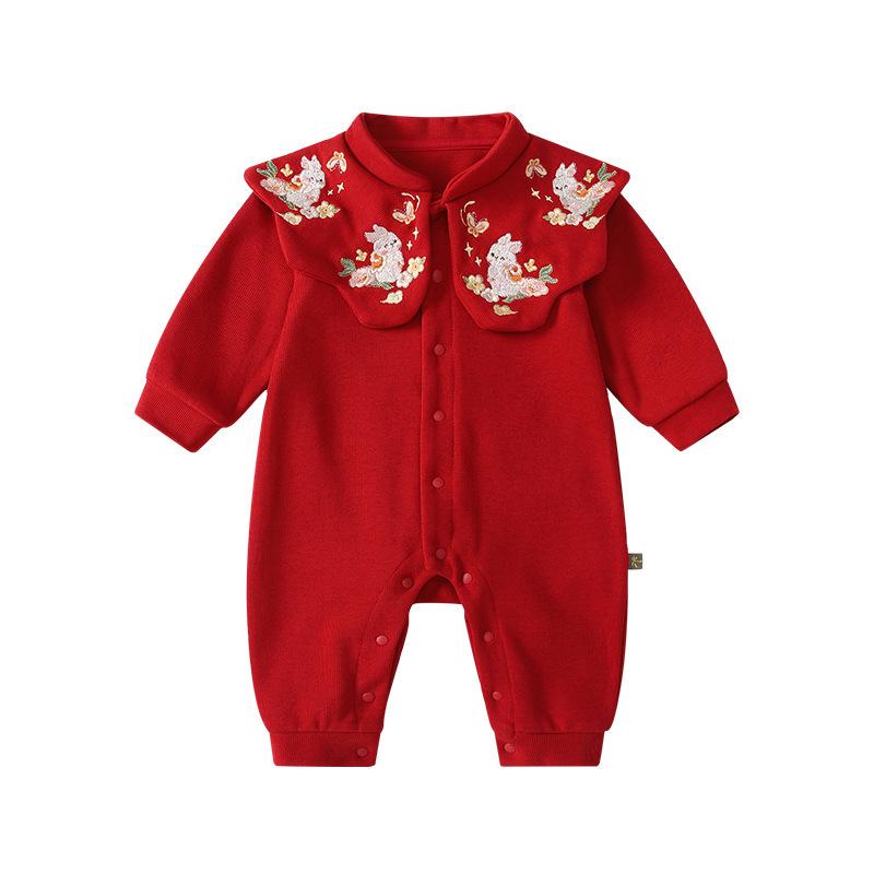 Festive Red Autumn Romper for Newborns and Infants – Class A Baby Bodysuit