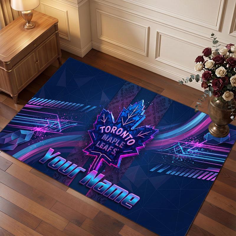 Tappeto in Cristallo Vellutato Personalizzato Toronto Maple Leafs, Tappeto Morbido Antiscivolo con Testo Nome Personalizzato per Soggiorno Camera da Letto