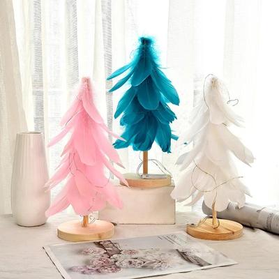 Mini Pink Feather Christmas Tree Decorations Window Desktop Christmas Decoration Gifts