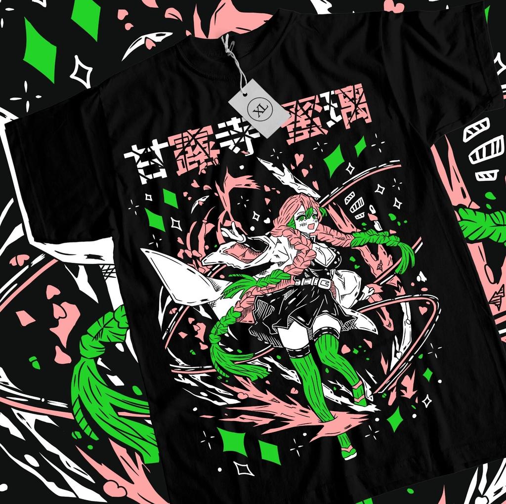 Anime Demon Slayer Kimetsu No Yaiba Mitsuri Mitsuri Kanroji Black TShirt