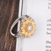 Fashionable Female Copper Engagement Round Sunflower Ring with Zircon Decoration 6#