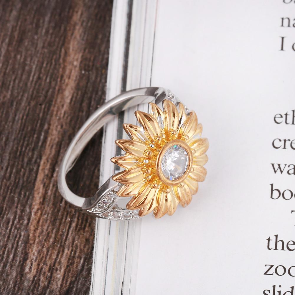 Fashionable Female Copper Engagement Round Sunflower Ring with Zircon Decoration 6#