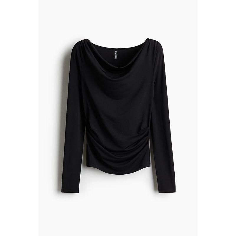 

HM Women s T-shirt 2025 Autumn New Fashion Snake Pattern off-Neck Slim-Fit Long-Sleeved Knitted Top 1259456 Black 150/76(XXS)