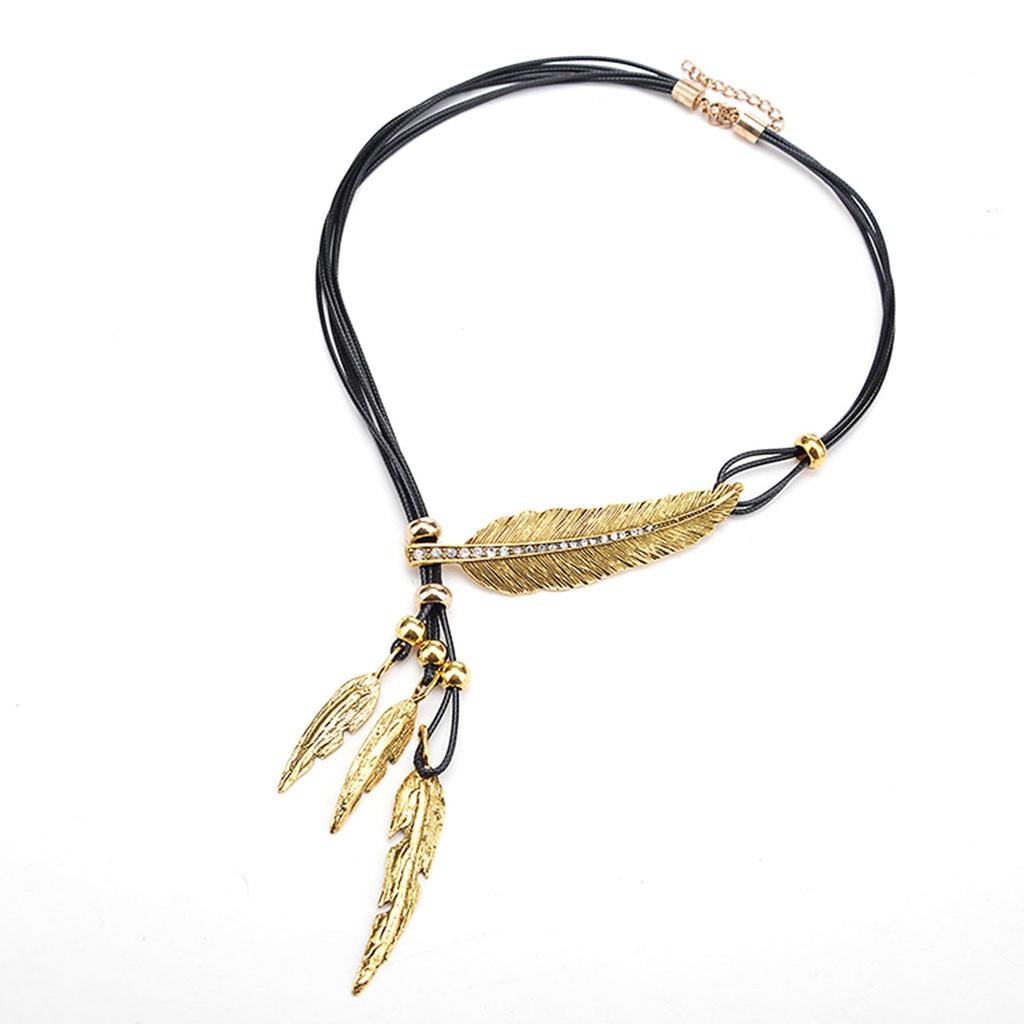 Fashion Korean New Necklace Bohemian Style Rope Chain Leaf Feather Pattern Pendant Necklace For Women Fine Jewelry Collares Gift