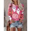 Ladies Autumn and Winter Halloween Funny 3D Printed Crew Neck Long Sleeve T-Shirt Comfortable Fashion Breathable