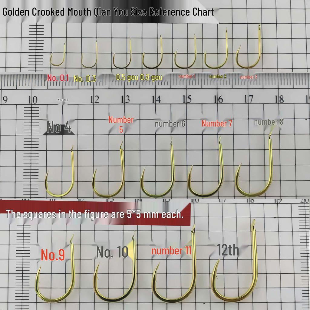 Jīn Qiān Yòu Barbed Fishing Hooks: Crooked Mouth, Flat Head, Thin Shank, Reinforced for Grass Carp