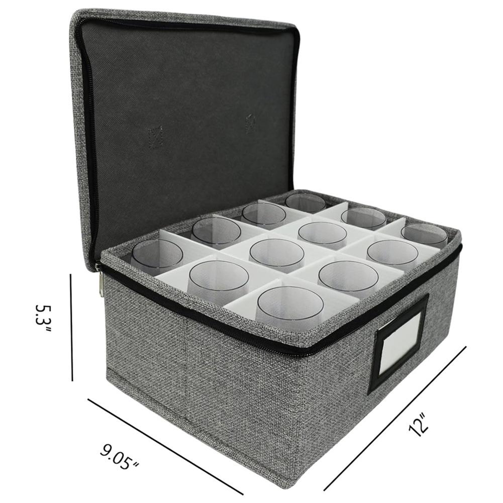 Oxford Fabric Whiskey Glass Storage Container with 12 Compartments and Secure Double Chain Closure for Transit
