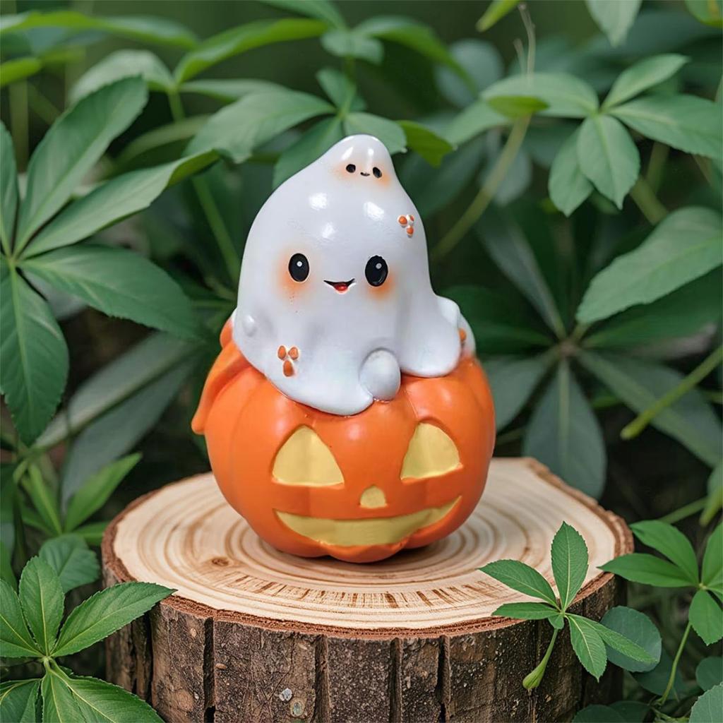 Halloween Ghost Pumpkin Resin Ornament Ghost Sitting On Pumpkin Couple Ornament for Party Home Bedroom Shelf Table Decor FC