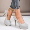 Round Toe Solid Color Pumps Super High Heel Thin Heels 2024 High Quality Women's Shoes Slip-on Spring/Autumn Platform Pumps