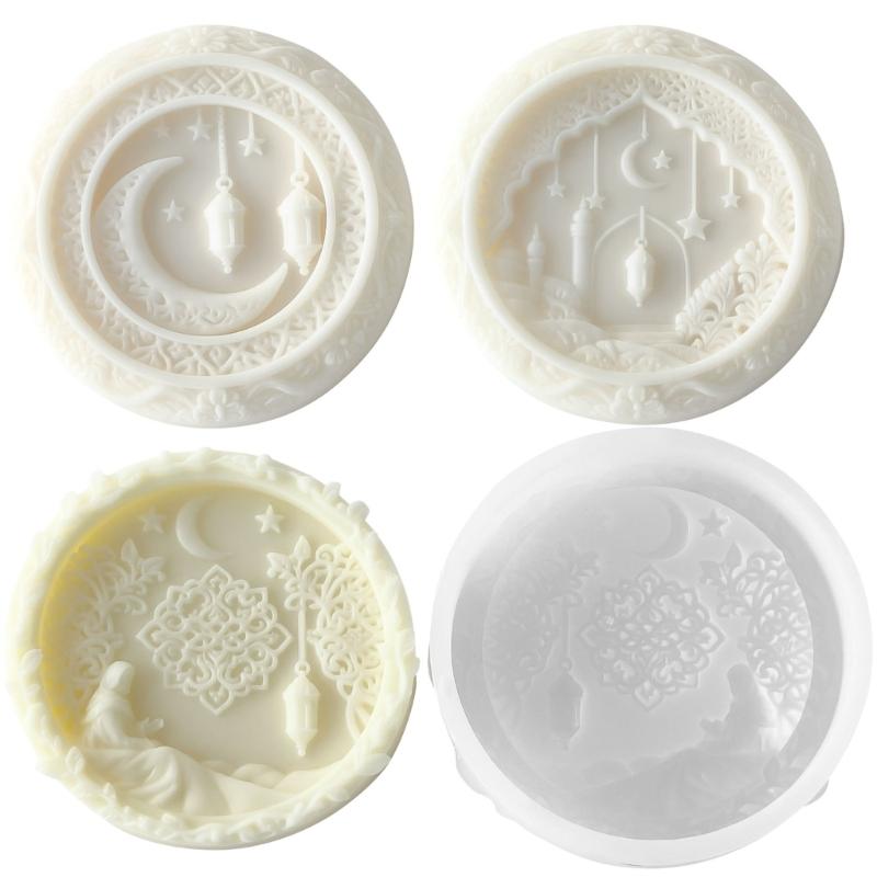 Ramadans Arabic Reusable Silicone Mold in Round Shape for Aromatherapies Candle Soap Making and Chocolate Crafts Supplies