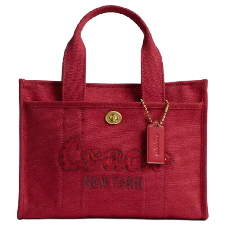 

Coach Cargo Year Of The Snake Limited Edition 26 Zipper Closure Detachable Shoulder Strap Fabric Tote Bag Shopping Bag Women tote Ruby CZ430-B4RB Basic Set (Bag+Dust Bag)