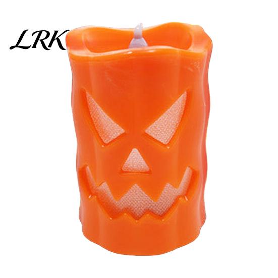 Outdoor Halloween Decoration Light Flameless Candle with LED Light, Ghost Face Pumpkin Skull Design Melted Wax Effect Safe Battery Operated Indoor for