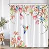 Rideaux de douche Colibri Aquarelle Florale Papillon Fleurs Épanouies Plantes Floraison Décor de Baignoire Printemps
