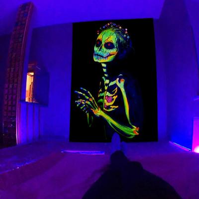 UV Light Irradiation Fluorescent Tapestry Halloween  Colorful Kiss Skull Indoor Wall Hanging Tapestries Room Home Decor