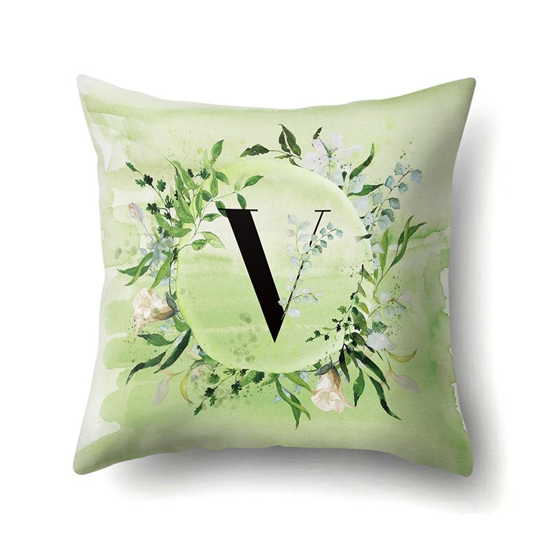 Polyester Pillowcase Car Decoration Small Fresh Green Leaves 26 English Letter Printing Pillow Cushion Cover