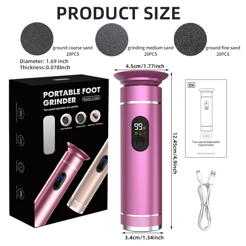 Aluminum Alloy Electric Foot Grinder For Feet - Dual Power Type-C/Battery, Callus & Dead Skin Remover Pedicure Tool