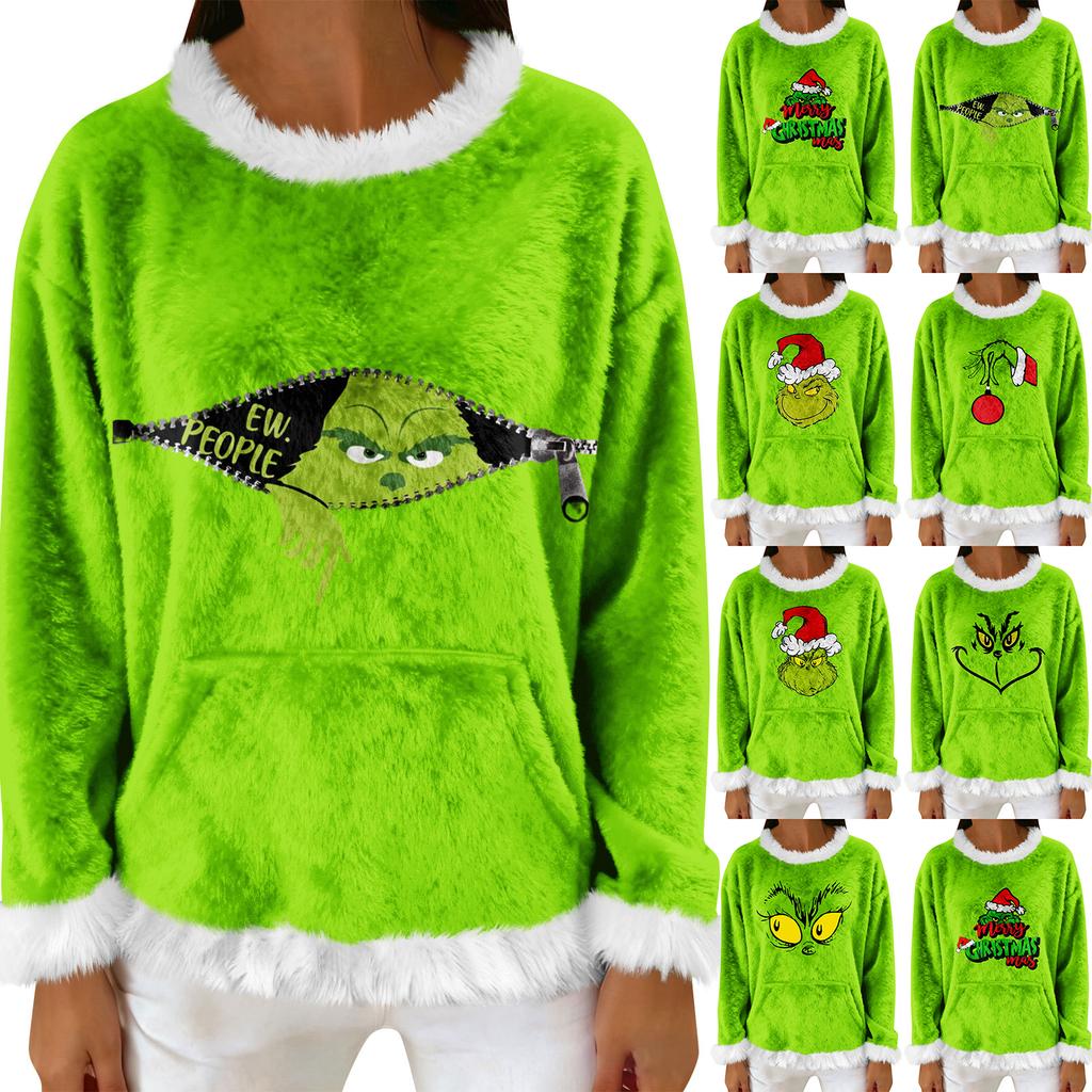 Women's Casual Fleece Sweatshirt  Long-Sleeve Round  Neck Casual Comfortable Loose-Fit Lightweight Women's Flannel Sweatshirt