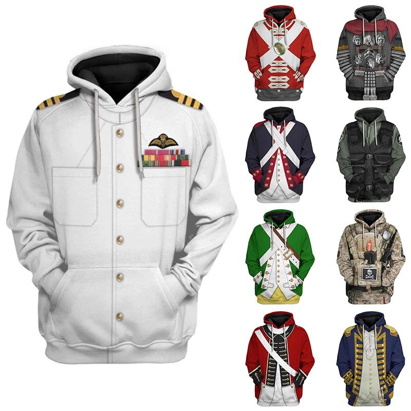 Historical Army Uniforms 3d Pattern Hoodie Cosplay Sweatershirt For Men And Women