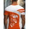 Herren T-Shirt mit Löwendruck und niederländischer Flagge, Orange & Weiß Colorblock, Kurzarm Rundhals, Lässiges Oberteil im Nationalmannschafts-Stil für Fußballfans