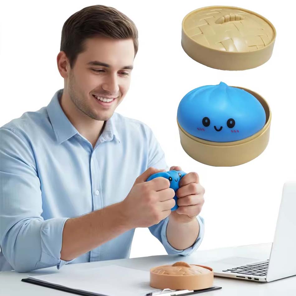 Baozi Squishy Spielzeug mit Dampfgarer-Box Stressabbau Rückprallspielzeug Stressabbau Sensorischer Ball für Erwachsene