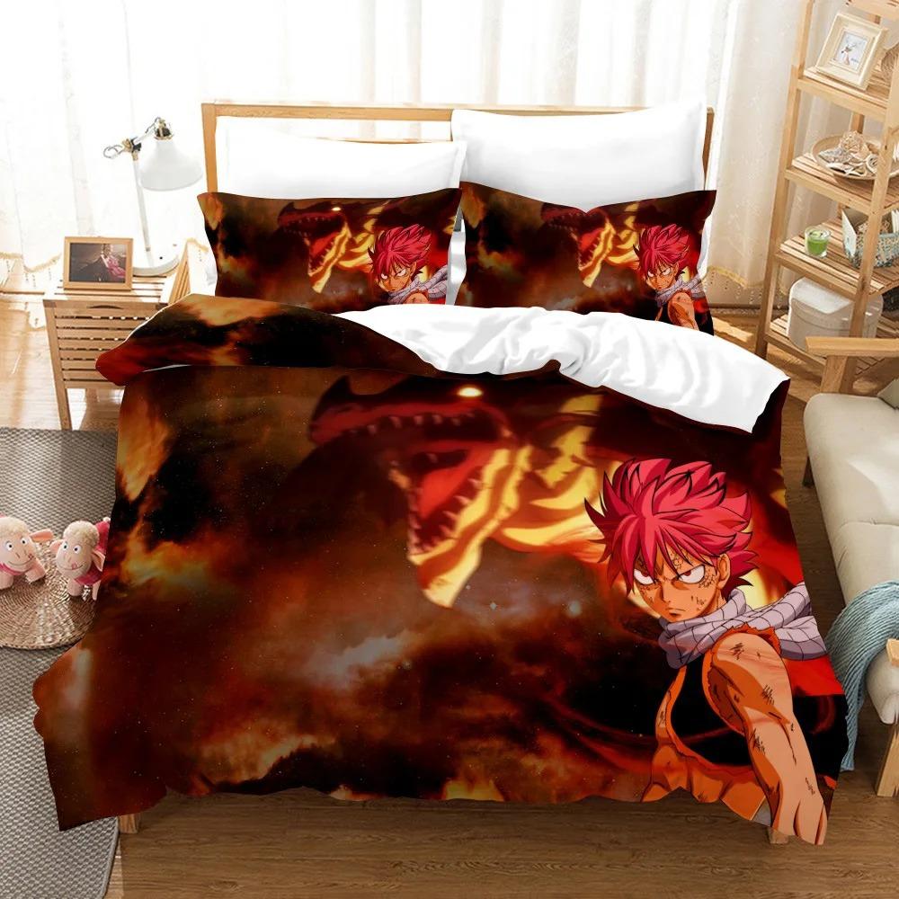3D Print Anime Fairy Tail Logo Natsu Bedding Set Boys Girls Twin Queen Size Duvet Cover Pillowcase Bed Kids Adult Home Textiles