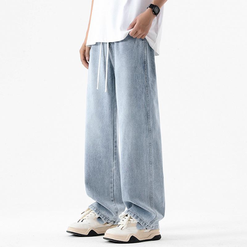 Мужские прямые джинсы, повседневные свободные винтажные джинсы с поясом S