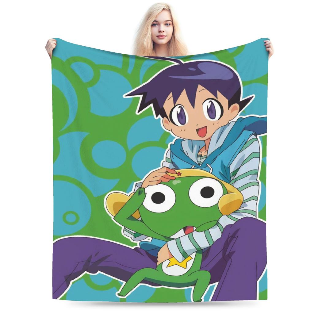 Anime Keroros Frog Blanket Soft Graphic Plush Throw Blanket For Students Outdoor Flannel Bedspread Bed Cover