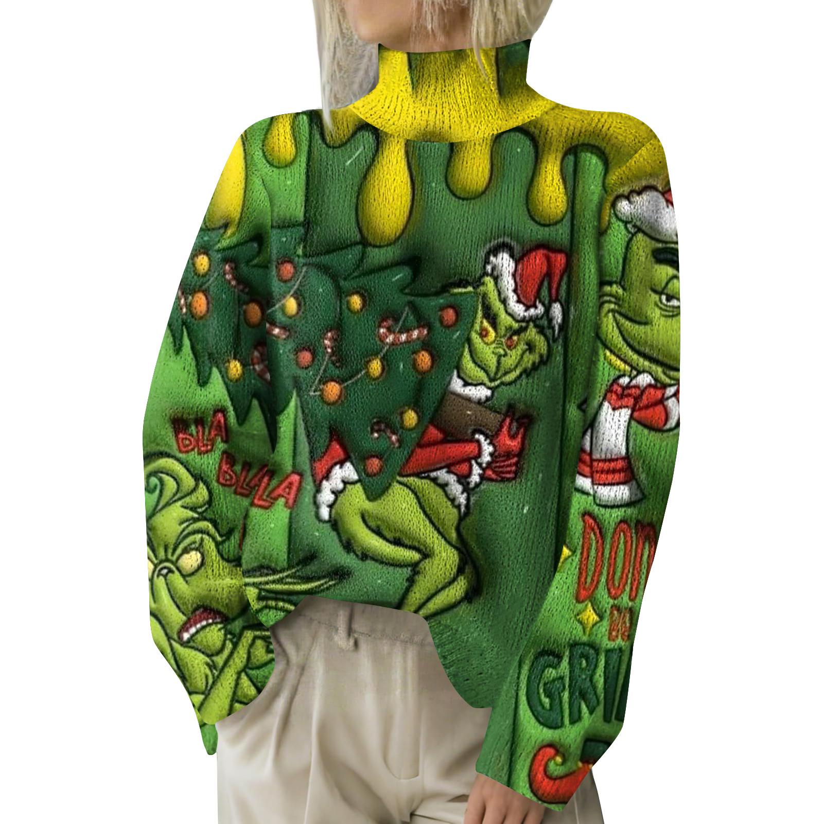 

Рождественские толстовки для женщин Вязаный свитер Милая рубашка Осенняя водолазка Пуловер Топы L