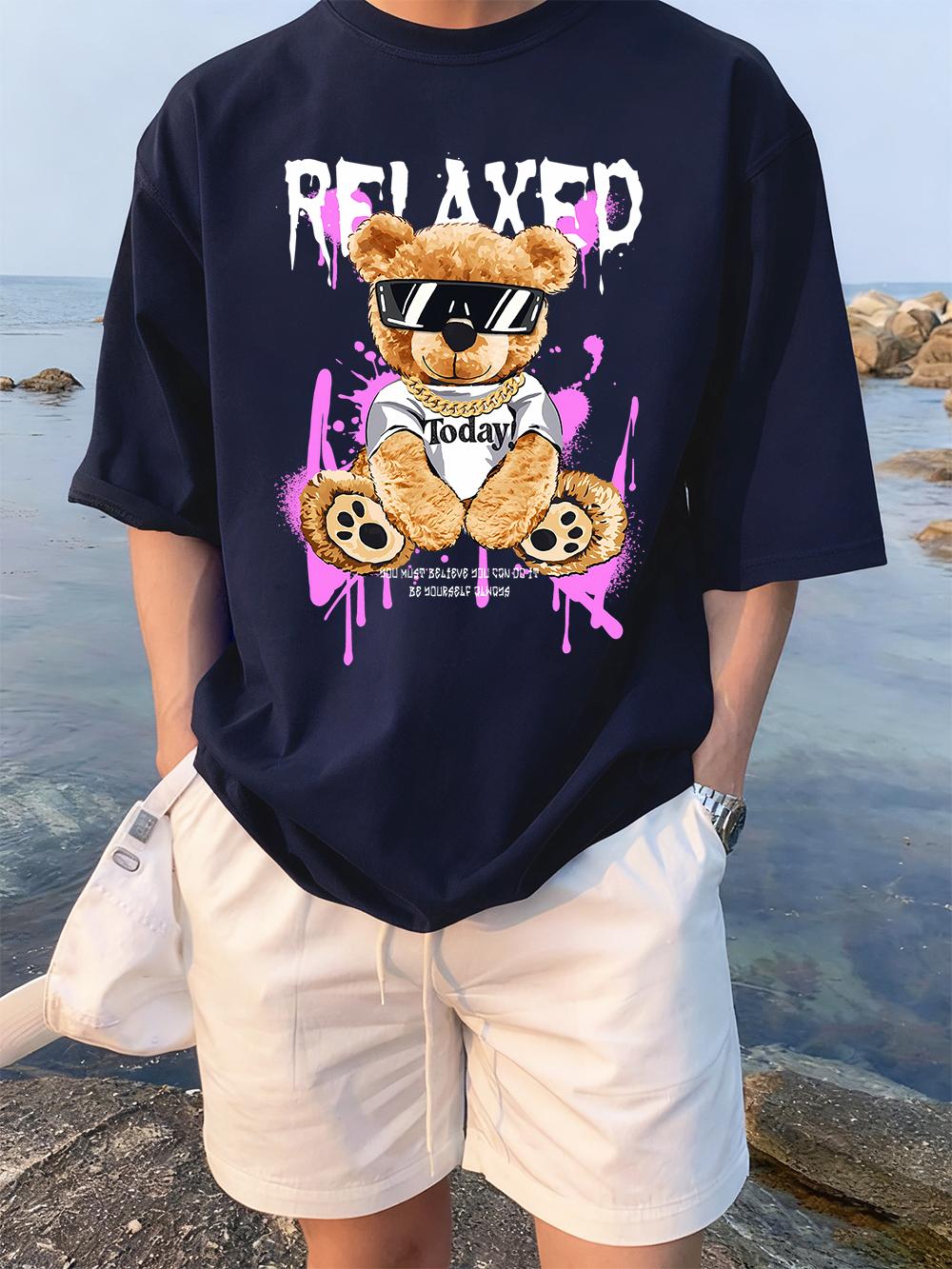 

Always Stay Cool Cartoon Bear Printing TShirts Womens Summer Cotton Short Sleeve Comfortable ONeck Loose Tops Casual Clothes 3XL