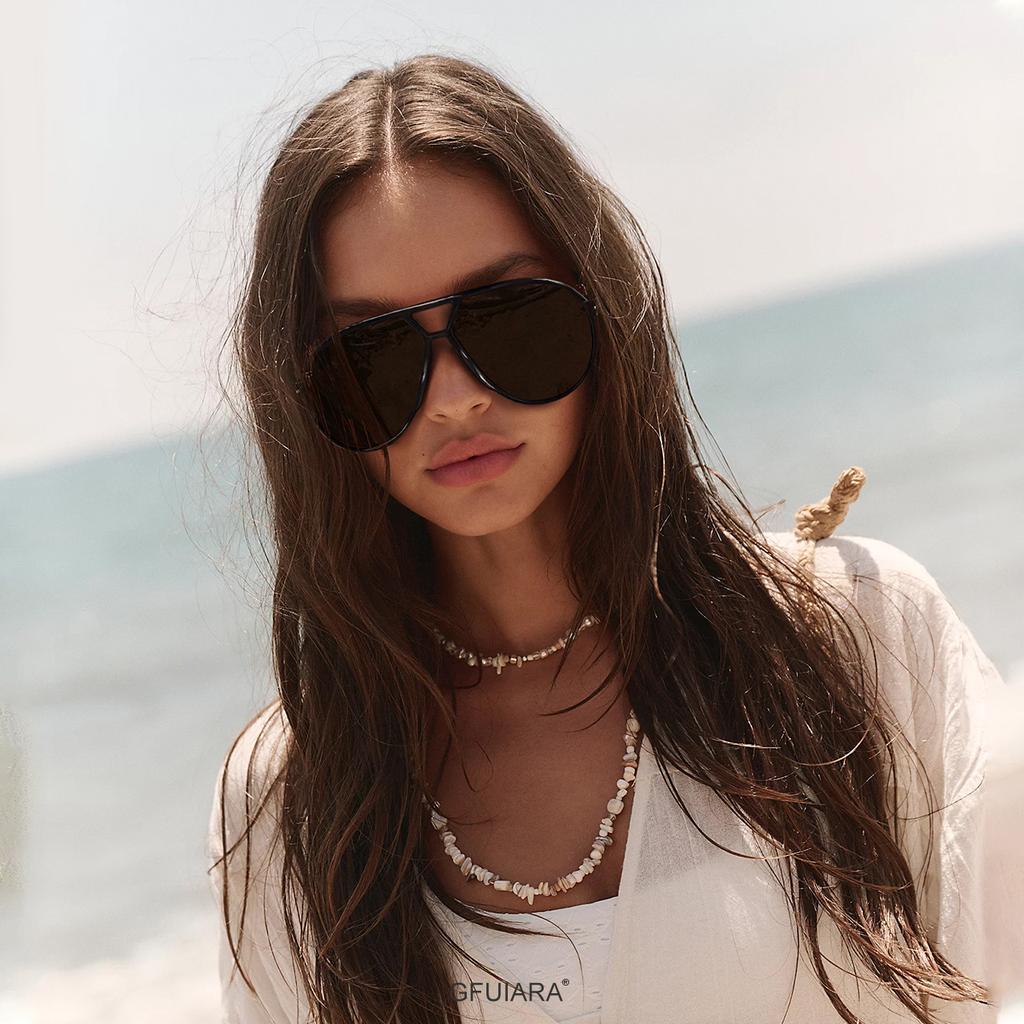 Übergroße Pilotensonnenbrille für Damen Herren Retro 70er Schild Sonnenbrille UV400 Schutz