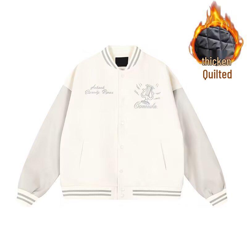 Dragon Phoenix Cotton Wool Blend Men s Winter Baseball Jacket with PU Leather Patchwork L бежевый