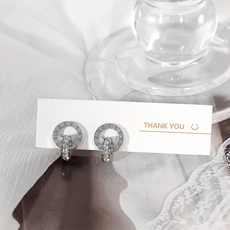 Stainless Steel Gold Silver Color Roman Numeral Zircon Stud Earrings Fashion Luxury Waterproof Earrings for Women Jewelry Gift