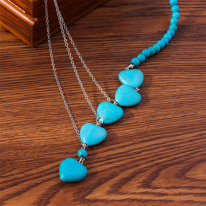 Aihua Bohemia Turquoise Stone Heart Necklace for Women Choker Collier Femme Ethnic Necklaces Statement Jewelry