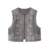 Sequin Embroidered Velvet Vest Tops Women Vintage Sleeveless O-Neck Black Vests 2023 Spring Causal Slim Street Lady Top