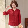 ROMON Women's Chinese-Style Floral V-Neck Blouse