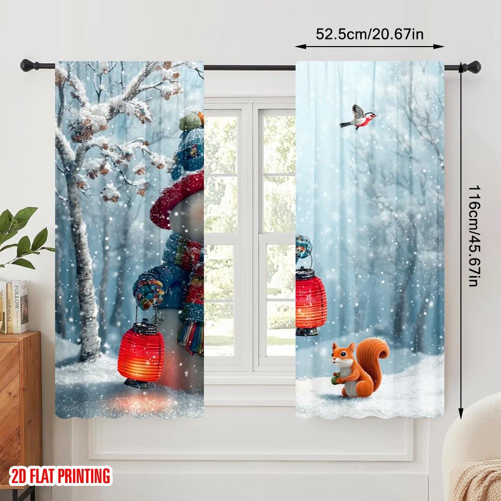 2pcs,2D Plane Printing Print Curtains Christmas Snowman Durable Polyester (without Rod) Versatile All for Living Room, Bedroom,