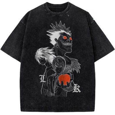 Death Note Yagami Light L Lawliet Ryuk Printed Tee Men Women Retro Washed T-shirts Oversized Cotton T Shirt Harajuku Male Tshirt
